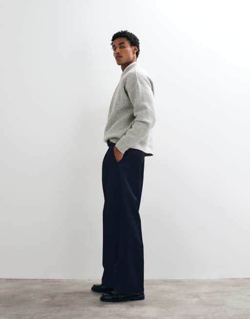 ASOS DESIGN pantalon large plissé ajusté bleu marine, 2 de 5