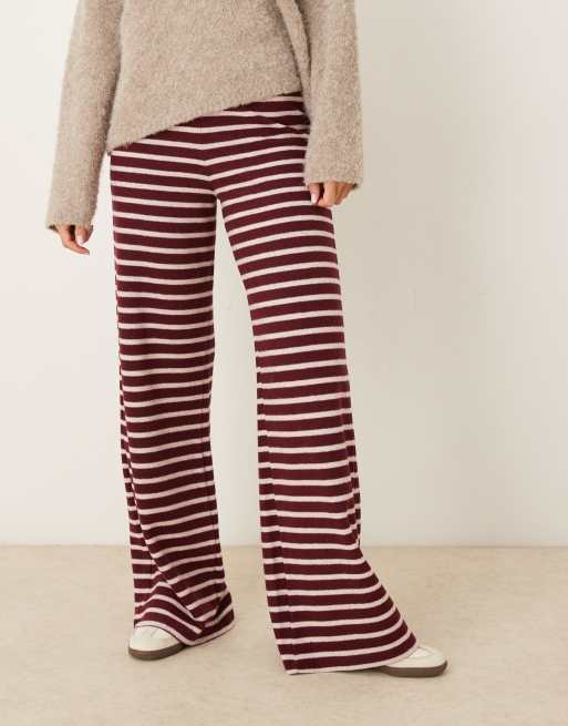 ASOS DESIGN - Pantalon large rayé d’ensemble effet brossé - Bordeaux, 4 de 5