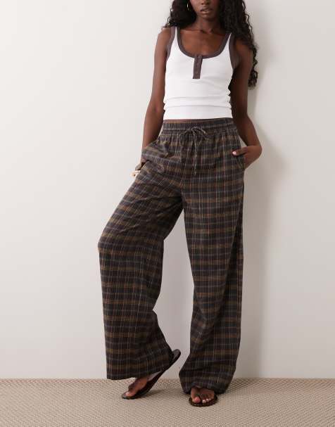 ASOS DESIGN - pantalón lavado a cuadros marrones - view 1
