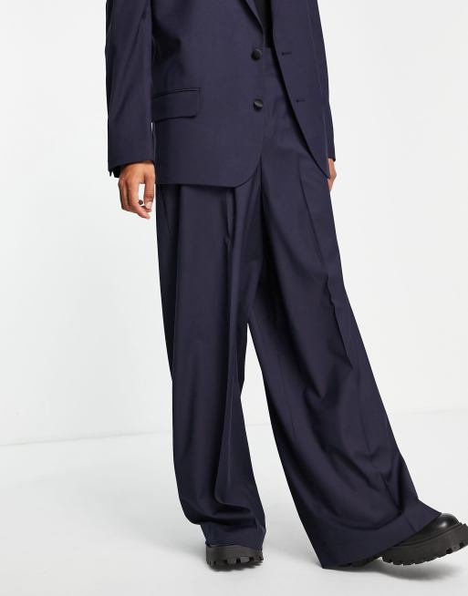 ASOS DESIGN - Pantalon met extreem wijde pijpen in marineblauw