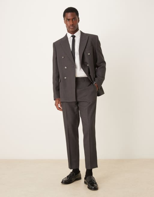 ASOS DESIGN - Double breasted pak van geborstelde keperstof met regular-fit pasvorm in antracietgrijs, 3 van 3