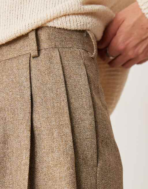 ASOS DESIGN - Pantalon met losse pijpen en visgraatmotief in bruin, 3 van 5