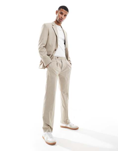 ASOS DESIGN - Pantalon met rechte pijpen en kleine pied-de-poule in dezelfde tint in naturel - view 1