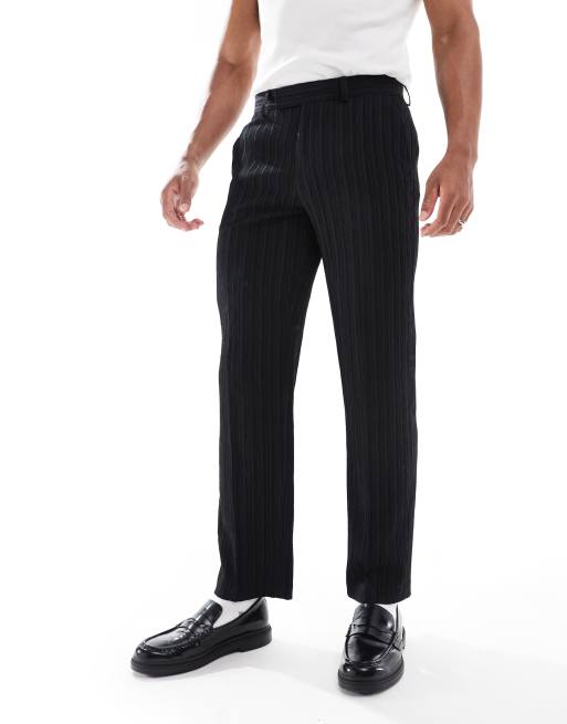ASOS DESIGN - Pantalon met rechte pijpen van getextureerde stof in zwart