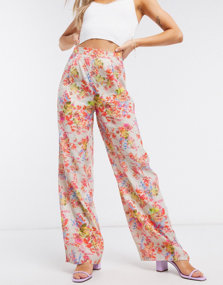 ASOS DESIGN - Pantalon met wijde pijpen en bloemenprint-Meerkleurig