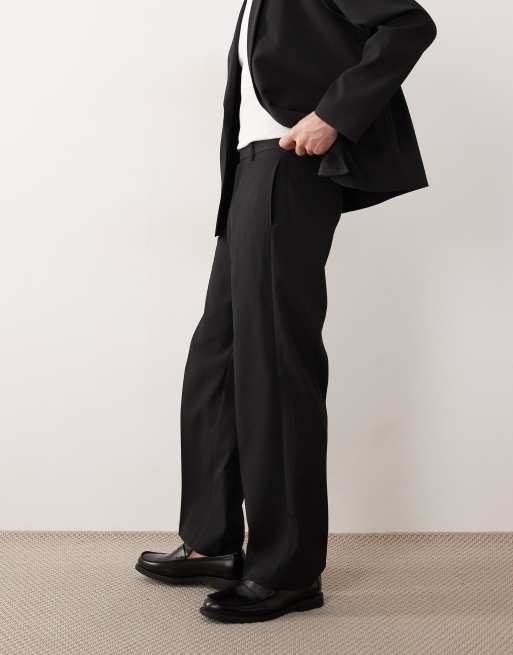 ASOS DESIGN - Pantalon met wijde pijpen en geribbelde textuur in zwart, 3 van 5