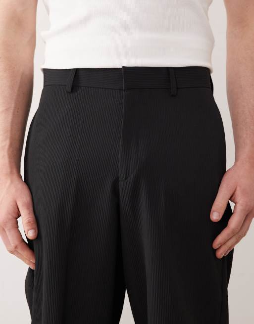 ASOS DESIGN - Pantalon met wijde pijpen en geribbelde textuur in zwart, 4 van 5