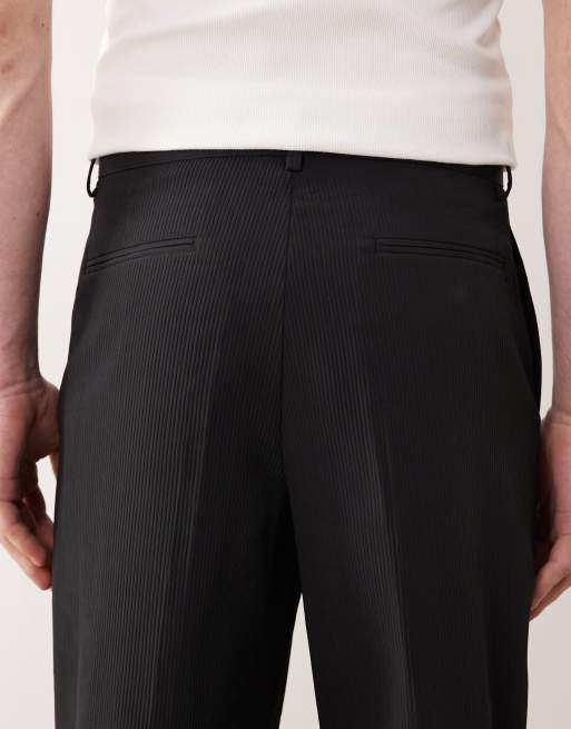 ASOS DESIGN - Pantalon met wijde pijpen en geribbelde textuur in zwart, 5 van 5