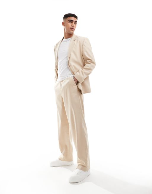 ASOS DESIGN - Pantalon met wijde pijpen en lichte textuur in camel