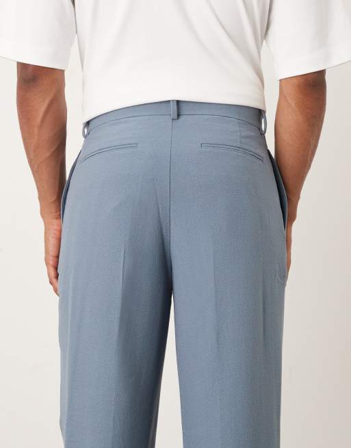 ASOS DESIGN - Pantalon met wijde pijpen en textuur in blauw, 4 van 5