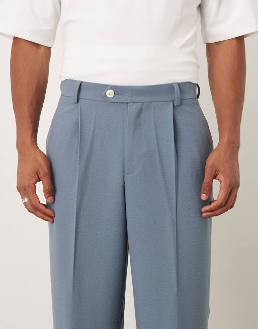ASOS DESIGN - Pantalon met wijde pijpen en textuur in blauw, 5 van 5