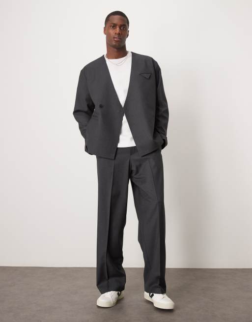 ASOS DESIGN - Pantalon met wijde pijpen in antracietgrijs