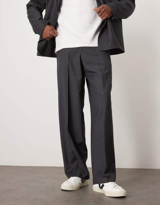 ASOS DESIGN - Pantalon met wijde pijpen in antracietgrijs