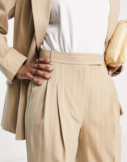 ASOS DESIGN - Pantalon met wijde pijpen in camel met krijtstreep, 3 van 4