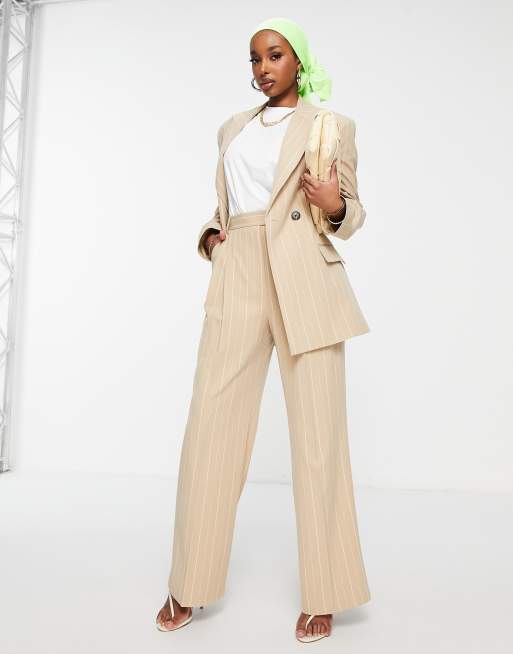 ASOS DESIGN - Pantalon met wijde pijpen in camel met krijtstreep, 4 van 4