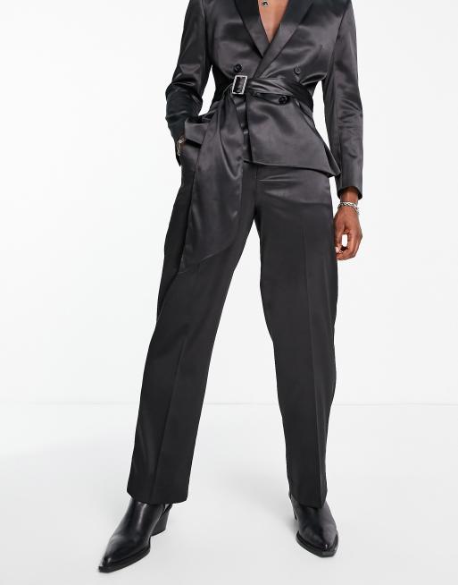 ASOS DESIGN - Pantalon met wijde pijpen in zwart satijn, 4 van 4