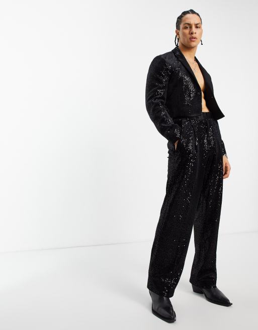 ASOS DESIGN - Pantalon met wijde pijpen met lovertjes in zwart