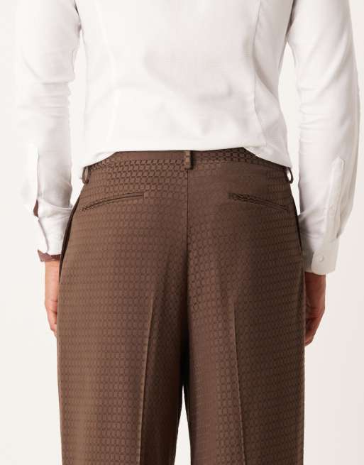 ASOS DESIGN - Pantalon met wijde pijpen van jacquard in bruin, 5 van 5