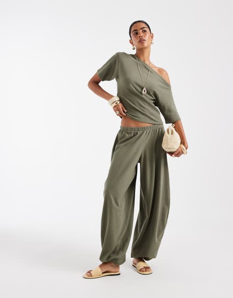 ASOS DESIGN - Pantalon oversize coupe ballon d'ensemble texturé - Kaki - view 1
