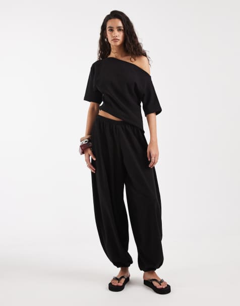 ASOS DESIGN - Pantalon oversize coupe ballon d'ensemble texturé - Noir - view 1