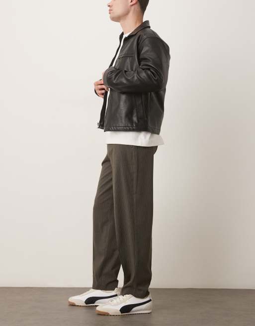 ASOS DESIGN - Pantalon oversize élégant coupe fuselée en flanelle à fines rayures - Gris, 3 de 5