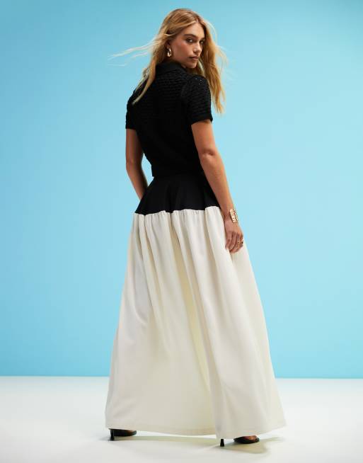 ASOS DESIGN - Pantalon oversize en tissu mélangé avec empiècement contrasté - Noir et blanc, 3 de 5