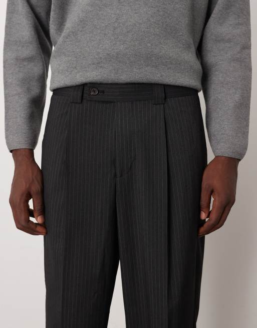 ASOS DESIGN - Pantalon oversize habillé coupe fuselée à pinces et rayures fines - Anthracite, 5 de 5