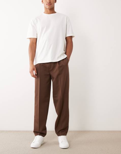 ASOS DESIGN - Pantalon oversize habillé coupe fuselée à pinces - Marron foncé - view 1