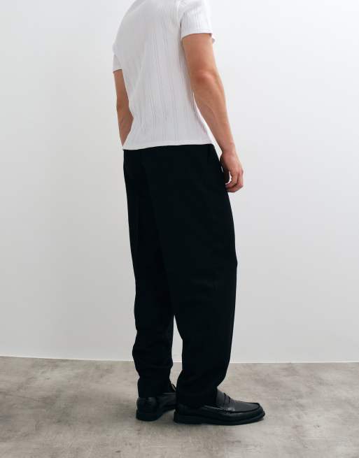 ASOS DESIGN - Pantalon oversize habillé coupe fuselée à pinces - Noir, 4 de 5