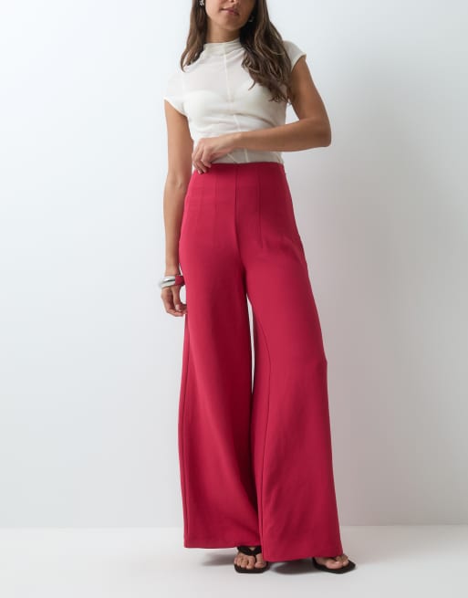 ASOS DESIGN pantalon palazzo ajusté taille haute avec détail corset, couleur framboise, 1 de 5