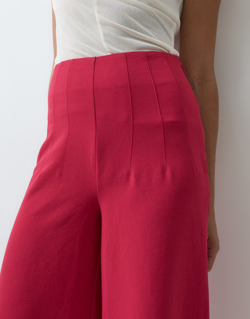 ASOS DESIGN pantalon palazzo ajusté taille haute avec détail corset, couleur framboise, 3 de 5