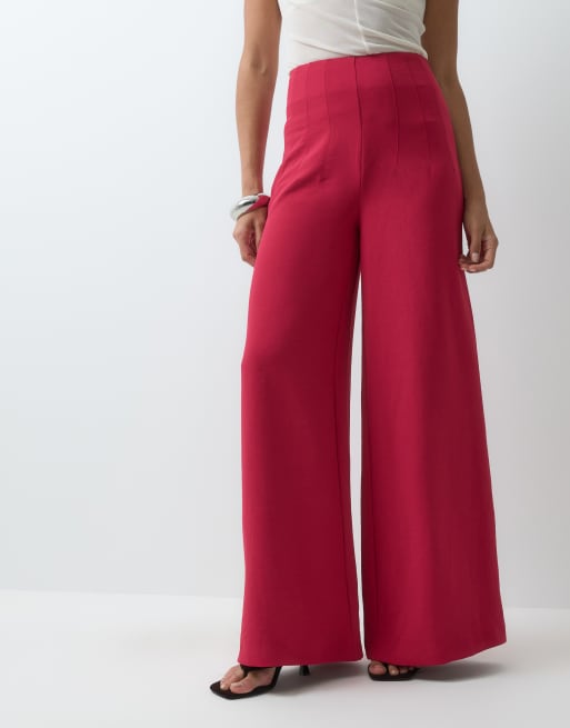 ASOS DESIGN pantalon palazzo ajusté taille haute avec détail corset, couleur framboise, 4 de 5