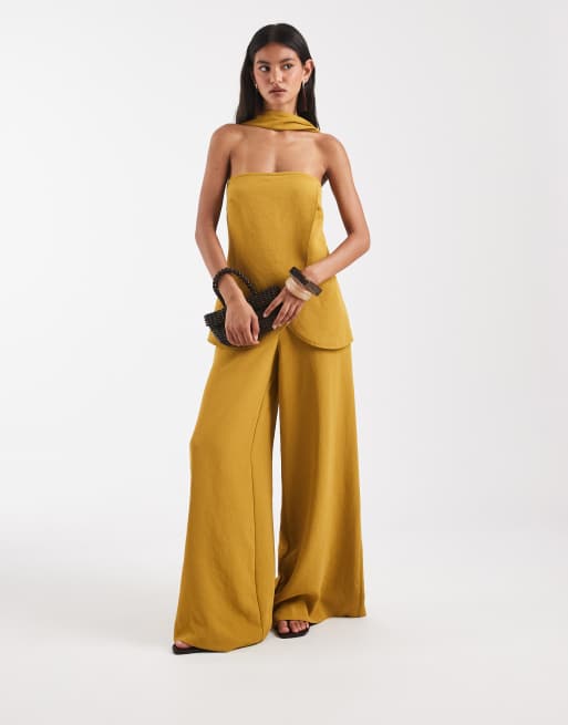 ASOS DESIGN pantalon palazzo ajusté taille haute avec détail corset doré