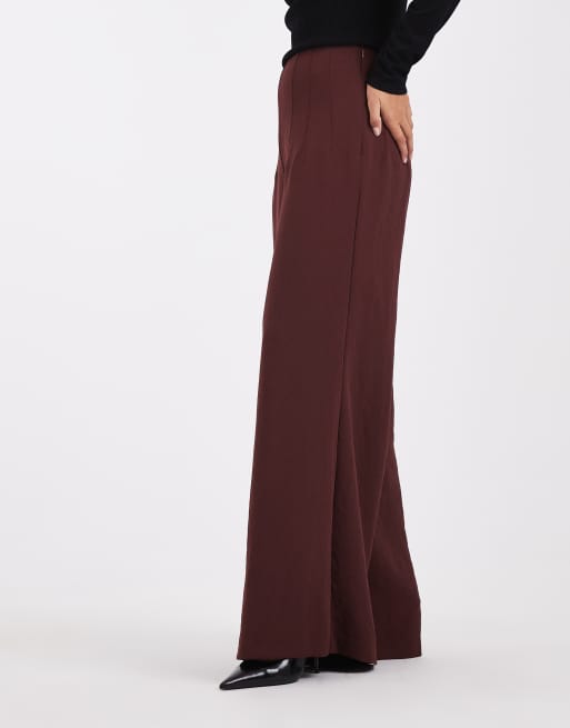 ASOS DESIGN Pantalon palazzo ajusté taille haute avec détail corset en chocolat, 4 de 5