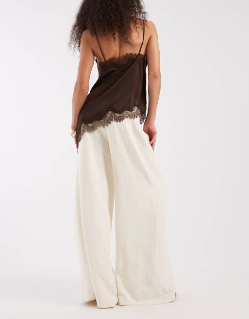 ASOS DESIGN pantalon palazzo ajusté taille haute avec détail corset, ensemble, crème, 3 de 5