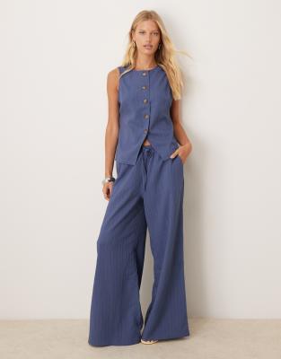 ASOS DESIGN - Pantalon palazzo d'ensemble effet froissé - Bleu jean