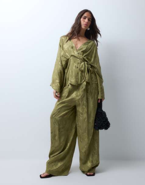 ASOS DESIGN pantalón plisado jacquard en caqui - view 1