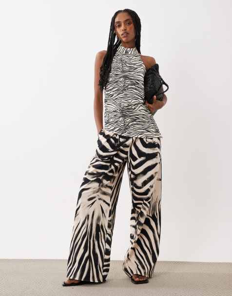 ASOS DESIGN - Pantalon plissé ultra ample à imprimé - Blanc - view 1
