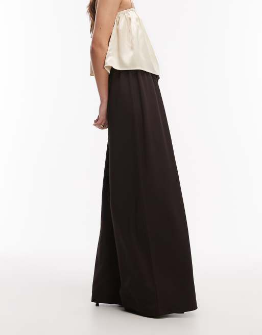 ASOS DESIGN - Pantalon près du corps coupe ultra ample en sergé avec liens noués à la taille - Chocolat, 2 de 5