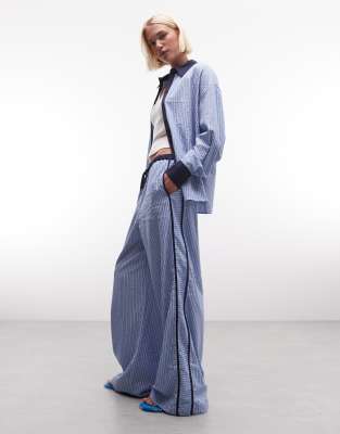 Pantalon rayé à enfiler avec liserés et cordon de serrage - Bleu M