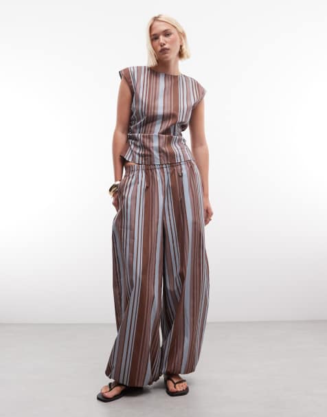 ASOS DESIGN - Pantalon rayé coupe ballon à enfiler en coton et nylon mélangés - Bleu et marron - view 1