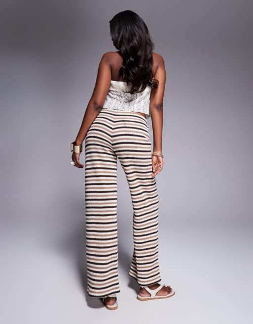 ASOS DESIGN - Pantalon rayé d'ensemble en maille à enfiler - Marron, 2 de 5