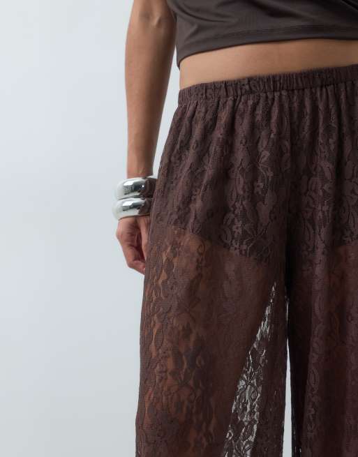 ASOS DESIGN pantalon sarouel en dentelle effet boule couleur chocolat, 3 de 5