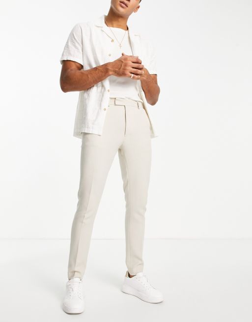 ASOS DESIGN - Pantalon skinny à fini gaufré texturé - Beige 