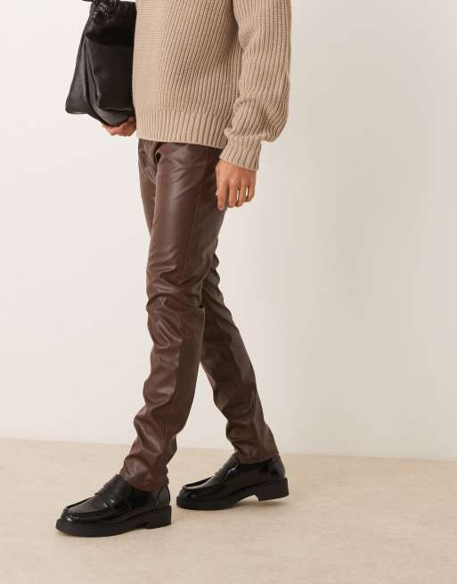 ASOS DESIGN Pantalon skinny en imitation cuir Marron ASOS