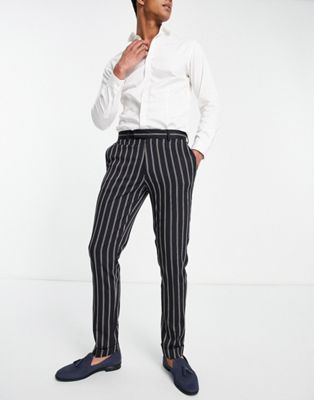 Homme Pantalon skinny habillé à revers - Rayé