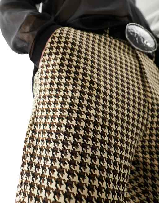Pantalon pied de poule marron femme cheap
