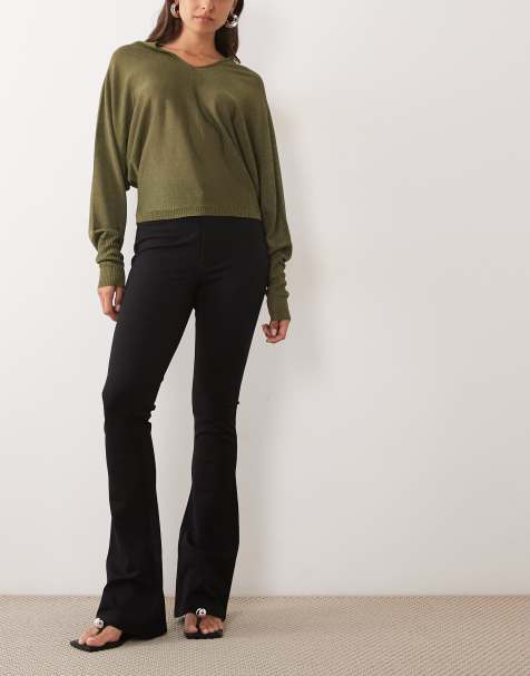 ASOS DESIGN pantalón slim acampanado en negro ponte - view 1