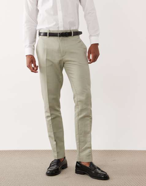 ASOS DESIGN - Pantalon slim ajusté en lin majoritaire - Vert sauge - view 1