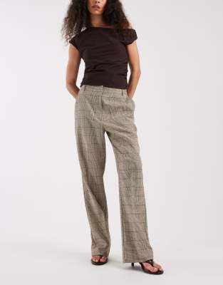 Pantalon slim coupe droite ajustée à carreaux - Marron-Brown 40